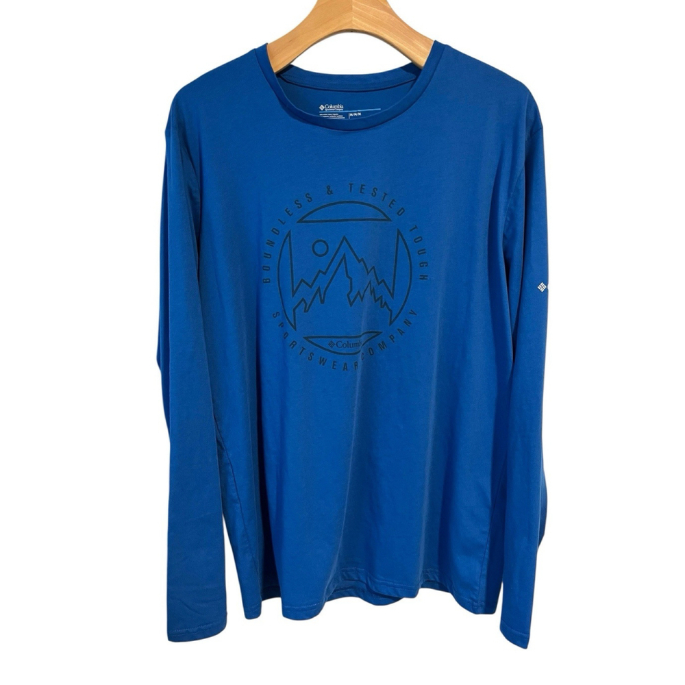 Columbia T Shirt Mens Medium Blue Long Sleeve Mountain